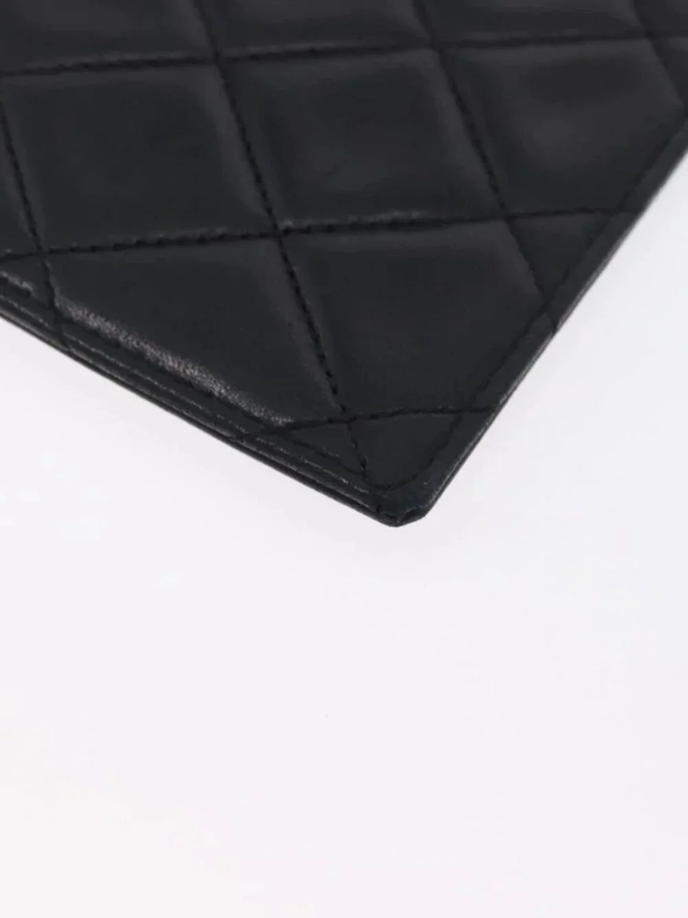 CHANEL Pouch Lamb Skin Black Gold CC Auth BA10701